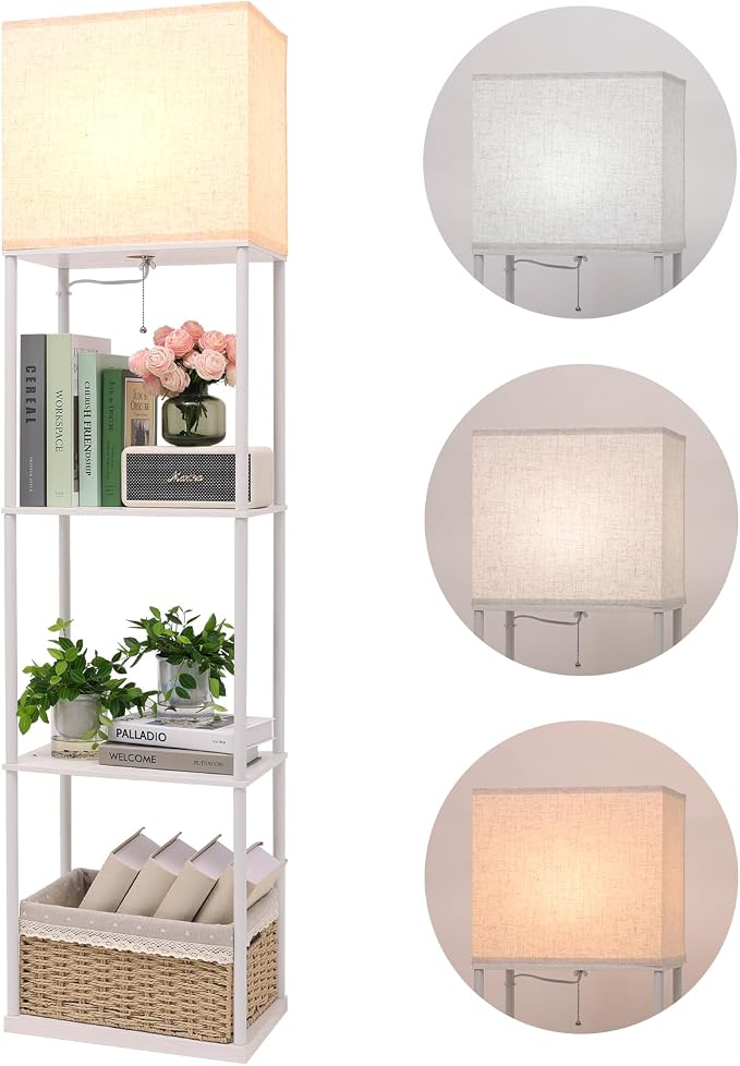Gupuzm Floor Lamp with Shelves, Large Size Rectangle Standing Lamp with 3 Color Temperature Bulb, Corner Display Bookshelf Lamp for Living Room, Bedroom and Office（White-9W） by GUPUZMproducesandsellslamp