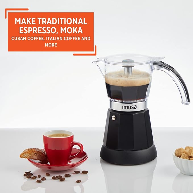 IMUSA 6 or 3 Cup Electric Espresso Maker with Cool-touch Handle, Black | Bare Cast Aluminum Finish, Detachable Cool-Touch Base, Ideal for Cuban Coffee, Perfect for Entertaining - Image 5