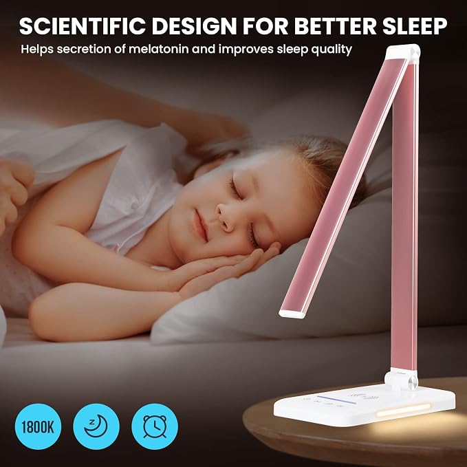 LED Desk Lamp with Night Light, Fast Wireless Charger, USB Charging Port, 10 Brightness, 5 Color Modes, Dimmable Bedside Table Lamp for Bedroom, Touch Control, Auto Timer, 1200Lux Super Bright - Image 3