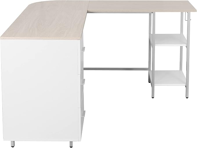 Techni Mobili 59" Two-Tone L‑Shaped Office Desk with Storage Shelves, Sand | 59" two‑tone L‑shaped desk with storage shelves, durable frame, modern corner workstation, spacious home office writing space - Image 8