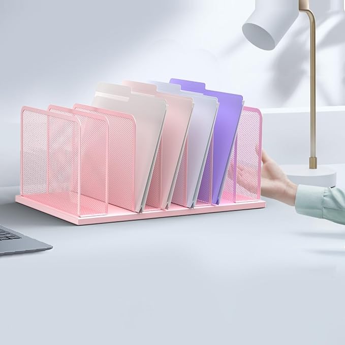 Kuntine.B 7-Section Upright Desk File Organizer Pink 1 Pack | Vertical, Mesh, Metal, Assembly, Stability, Sturdiness, Organization, Standing - Image 6