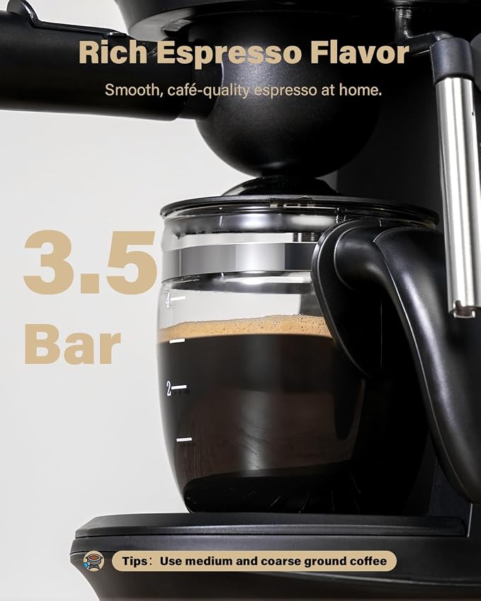 SHARDOR 3.5 Bar Espresso Machine, Compact Expresso Coffee Machines for Home, 4-Cup Espresso Maker with Milk Frother for Cappuccino & Latte, Fast Heating System, Easy-to-Use, 800W, Black - Image 2