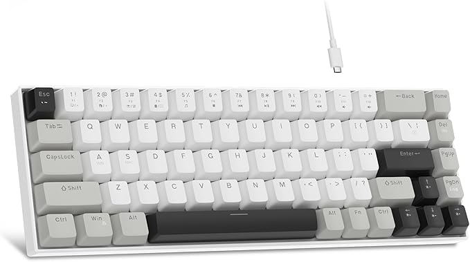 MageGee Portable 60% Mechanical Gaming Keyboard, MK-Box LED White Backlit Compact 68 Keys Mini Wired Office Keyboard with Red Switch for Windows Laptop PC Mac - Grey by MageGee