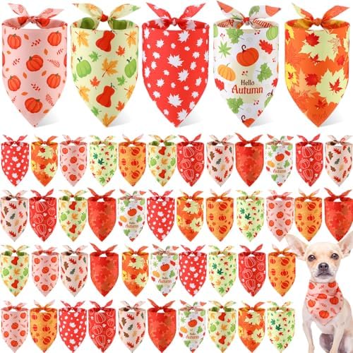 Weewooday 50 Pcs Fall Thanksgiving Dog Bandanas Bulk, Medium Pets Charm by Weewooday