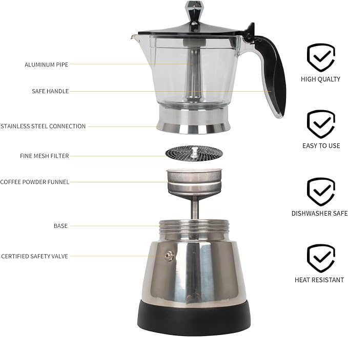 LAOION Cafeteras Electricas Modernas Moka Pot, Coffee Espresso Machine | 6 Cup Cuban Coffee Maker with Detachable Base & Overheat Protection, Greca Electrica De Cafe Gift for Travel - Image 2