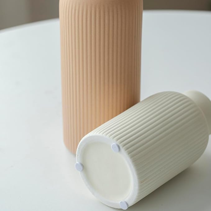 Modern Ceramic Vase Set, Earth Tone Natural Color Ribbed Matte Design, 3-Piece Decorative Vases for Home, Living Room, Office (Coffee Mix) - Image 5