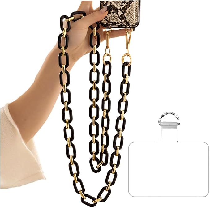 Phone Crossbody Chain Cell Phone Lanyard,Acrylic Shouder Strap Universal Cellphone Chain Strap with Tether Patches Compatible with Most Phones Bag Purse (T) by Turkalla