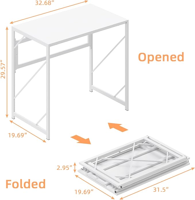 Elephance Folding Desk Writing Computer Desk for Home Office No-Assembly | Study Office Desk,Foldable Table for Small Spaces,31.5 Inch,White - Image 3