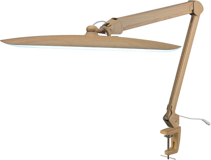Neatfi XL 2200 Lumens 24W LED Desk Lamp – Shadow-Free Task Lighting | 4-Level Dimming | Home Office & Crafts Use | 20-Inch Wide Head (Brown Wood, Non-CCT with Clamp) by Neatfi