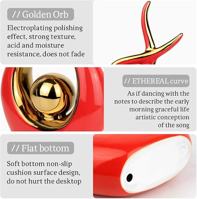 Norrclp Home Decor Modern Abstract Art Ceramic Statue Table Decorations for Dining Room Living Room Office Centerpiece (Red and Gold, Large) - Image 7