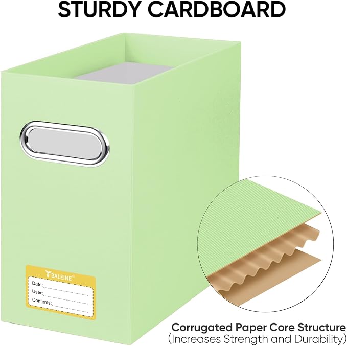 BALEINE File Organizer Box, Cardboard File Folder Organizer with Handle for Letter Size, Portable Collapsible Hanging Filing Box for Home Office Document Storage (4 Pack, Green) - Image 4