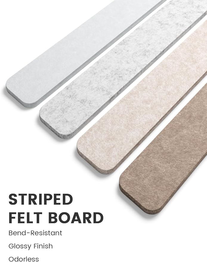 Fluxynara 13" x 2" Felt Wall Panels, Stone Beige | 5-Pack Cork Board Alternative with 35 Push Pins, Adhesive Mounting for Bedroom Door or Home Office - Image 3