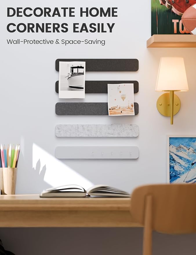 Fluxynara 13" x 2" Felt Wall Panels, Concrete Echo | 5-Pack Cork Board Alternative with 35 Push Pins, Adhesive Mounting for Bedroom Door or Home Office - Image 4
