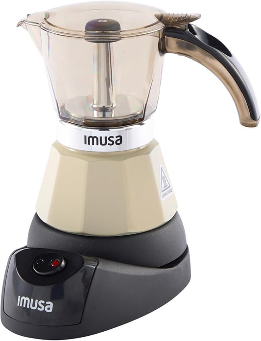 IMUSA 3 or 2 Cup Electric Espresso Maker with Cool-touch Handle, Almond | Bare Aluminum Finish, Keep Warm Function and Detachable Base, Ideal for Cuban and Italian Drinks, Perfect for Home Baristas by VisitIMUSA