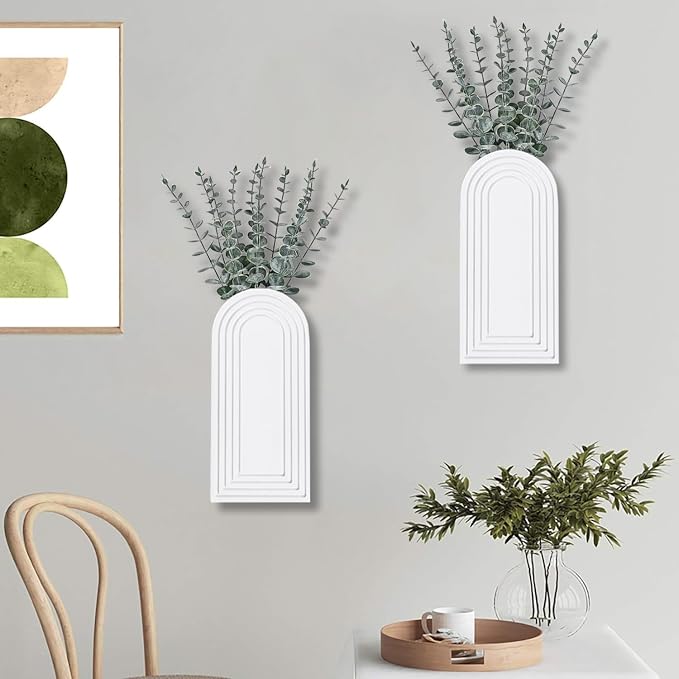 Dnnnii 2 Pack Wooden Wall Vase Set - White Finish Modern Farmhouse & Boho Wall Decor for Entryway, Hallway, Bathroom, Living Room, Dining Room, Narrow Spaces - Image 6