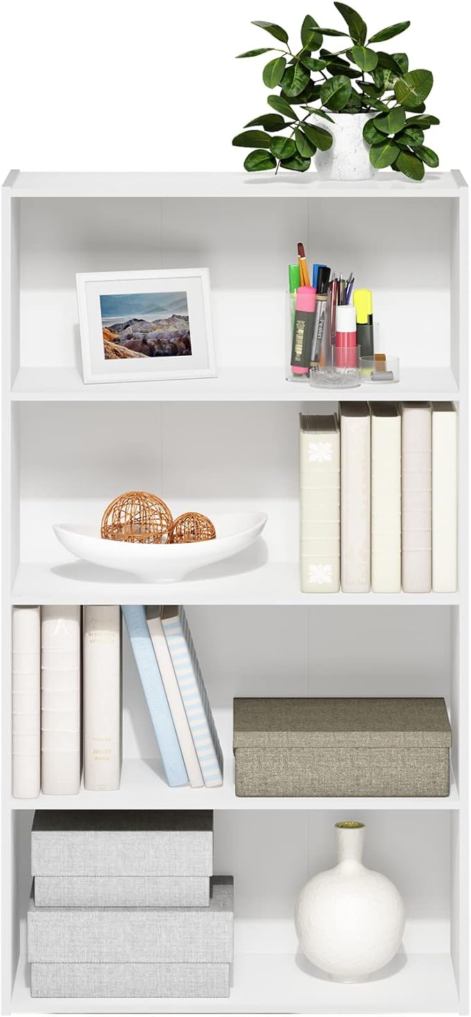Furinno PASIR Book Shelf, 4-Tier Bookshelf, Bookcase with Open Shelf, 9.4 x 23.6 x 41.7, for Living Room, Bedroom, Home Office, White - Image 5