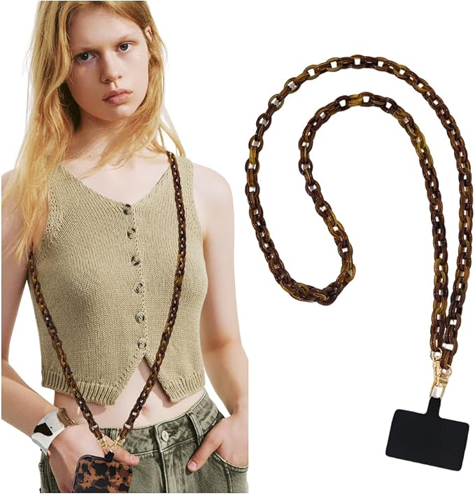 Phone Crossbody Chain Cellphone Lanyard, Acrylic Shouder Strap Universal Lanyard Chain with Tether Patches Compatible with Most Phones Bag Purse (coffee by Turkalla