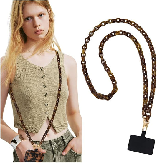 Phone Crossbody Chain Cellphone Lanyard, Acrylic Shouder Strap Universal Lanyard Chain with Tether Patches Compatible with Most Phones Bag Purse (coffee by Turkalla