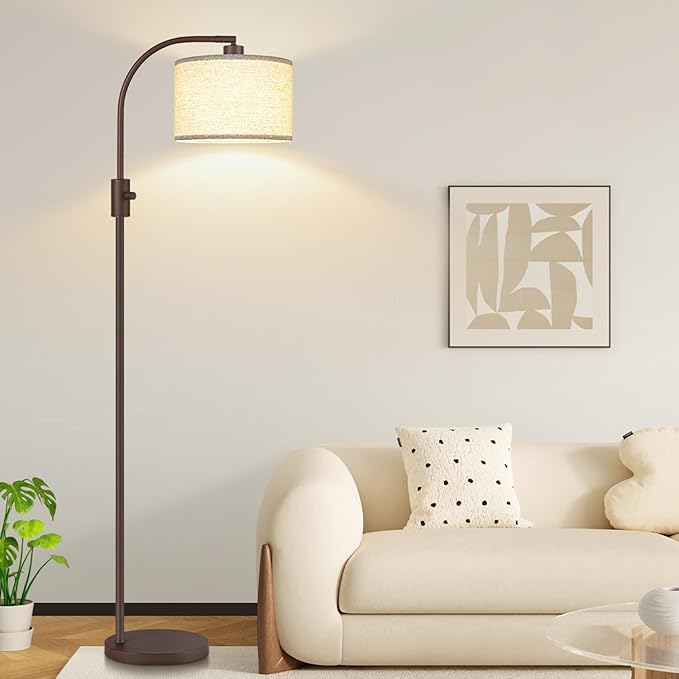 Nintiue Upgraded Modern Arc Dimmable Tall Standing Floor Lamp with Linen Shade, 1200 Lumens LED Bulb Included, for Living & Reading Room, Bedroom, Office & Nursery, Matte Brown by Nintiue
