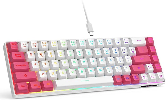 GEODMAER 65% Gaming Keyboard, LED Backlit Mini Wired Keyboard, Ultra-Compact Anti-Ghosting No-Conflict 68 Keys Membrane Gaming Wired Keyboard for PC Laptop Windows Gamer(White-Pink) by GEODMAER