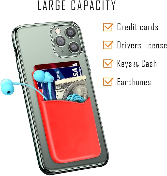 SHANSHUI Phone Wallet Stick on, Card Holder for Back of Phone Double Silicone Credit Business Card Sleeve Pocket Compatible for iPhone, Samsung Galaxy and Every Smartphones (MultiColors-5pcs) - Image 2