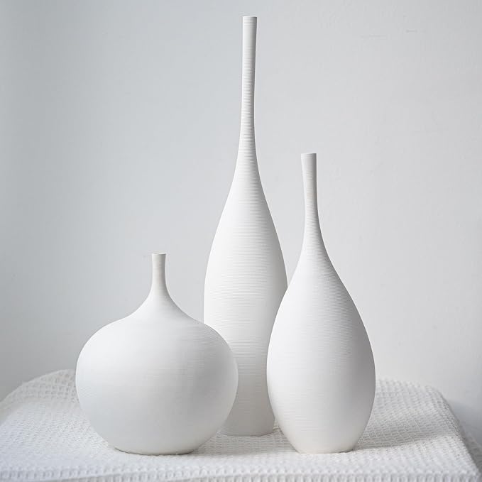 Relexome White Ceramic Vase Modern Boho Wabi-Sabi Flower Vase Set of 3 Decorative Aesthetic Vases for Centerpieces Pampas Matte Minimalist Vases for Living Room Table Shelf Home Decor Gift by Relexome