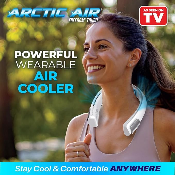 Arctic Air Freedom Touch Personal Neck Fan, 3-Speed Rechargeable Cooling Device, Long-lasting, Lightweight Portable Neck Cooler, Flexible Band & Thermo-Electric Cooling Plate for Hot Weather - Image 2