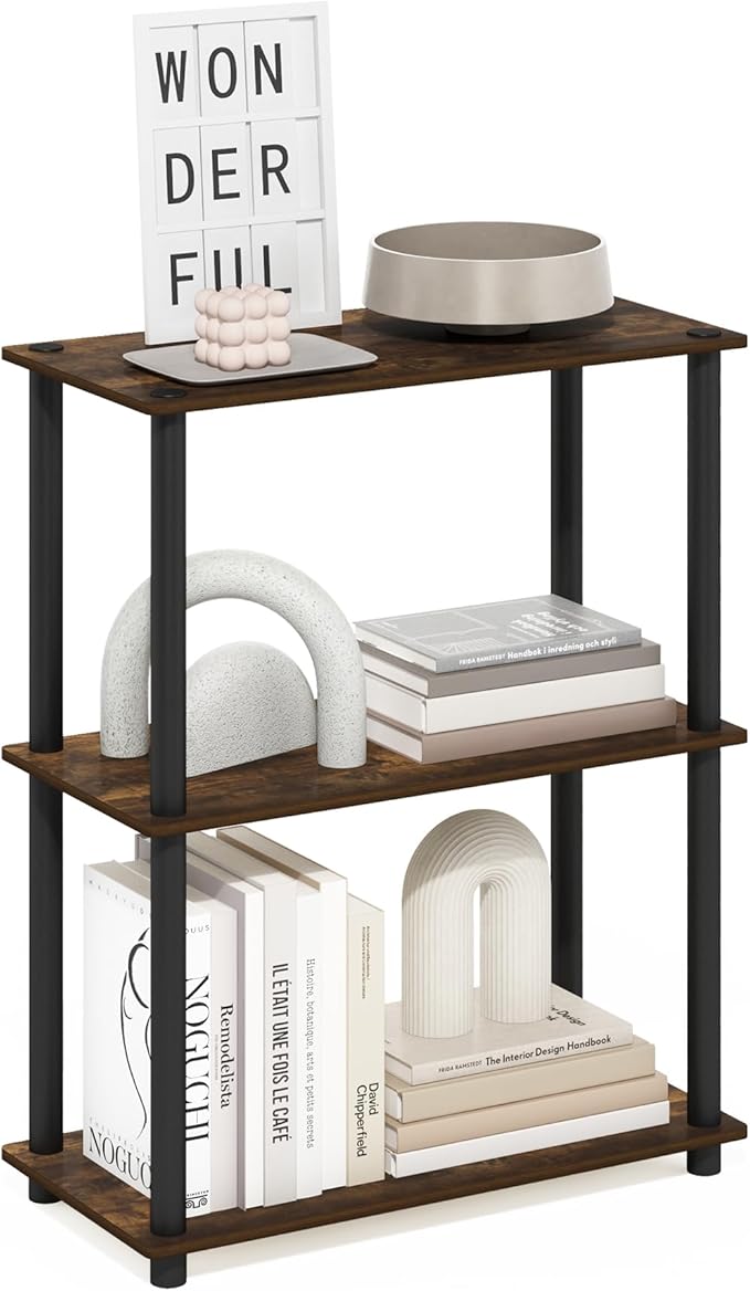 Furinno Turn-N-Tube Storage Shelves, 3-Tier Book Shelf, Corner Shelf, Toolless Open Shelves, for Organization and Storage, Living Room, Garage, Home Office, Amber Pine by Furinno-FitsYourSpaceFitsYourBudget
