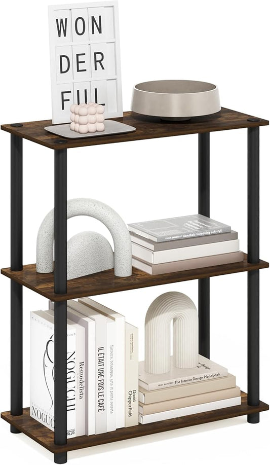 Furinno Turn-N-Tube Storage Shelves, 3-Tier Book Shelf, Corner Shelf, Toolless Open Shelves, for Organization and Storage, Living Room, Garage, Home Office, Amber Pine by Furinno-FitsYourSpaceFitsYourBudget
