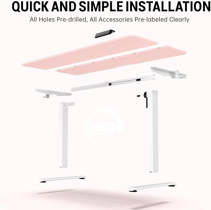 Veken Standing Desk, Pink, 55×23.6 Inch | Height Adjustable Sit Stand Up Computer Tables for Home Office, Study , Writing, Suit students, employees and group work - Image 4