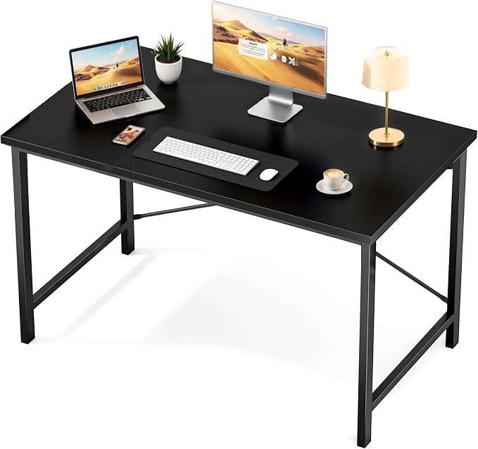 Sweetcrispy Small Computer Desk, 44" Office Writing Desk with Metal Frame & Wooden Tabletop, X-Shaped Reinforcement, Student Study Workstation for Home Bedroom, Black by Sweetcrispy
