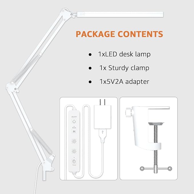 Upgrade Swing Arm LED Desk Lamp with Clamp, 80 LED Beads, 5 Color Modes & 11 Brightness Levels, 360° Adjustable Arm, Eye-Caring Light CRI95, Timer & Memory Function, for Office, Study, Crafting - Image 9
