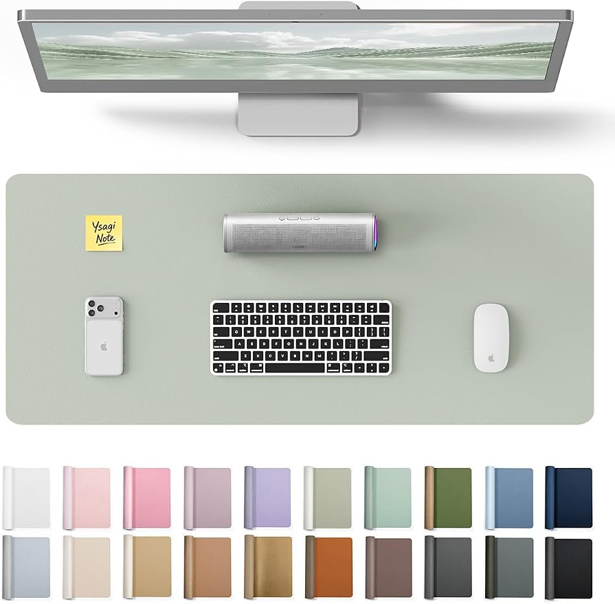 YSAGi Leather Desk Protector, Office Mat, Large Mouse Mat, Non-Slip PU Leather Blotter, Laptop Pad, Waterproof Writing Pad for Office and Home (Grayish Green, 23.6" x 13.8") by YSAGi