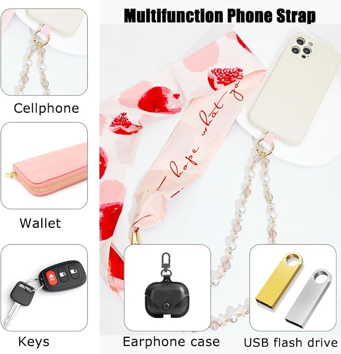 Phone Crossbody Chain Cell Phone Lanyard,Universal Leather+Metal Shouder Strap with Phone Tether Patches (R) - Image 5