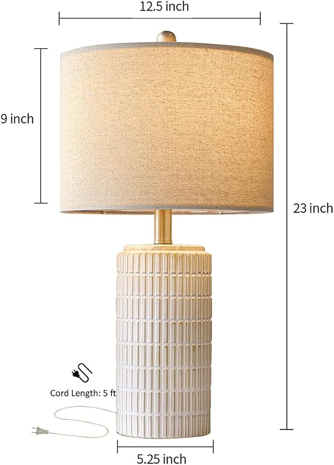 PoKat 23'' Bedside Table Lamp for Bedroom Nightstands, Birthday Gifts for Women Mom, House Warming Gifts New Home Decor, Ceramic Desk Lamp for Living Room, White Modern Bedroom Lamp - Image 8
