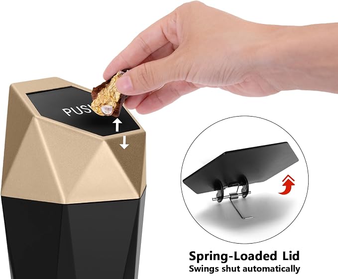 Ginsco Car Trash Can Cup Holder, 2 Pack Mini Car Trash Can with Lid, Car Accessories for Interior, Leakproof Small Trash Cup for Car, Home with Additional 2 ABS Hooks and 90pcs Trash Bags Golden - Image 6