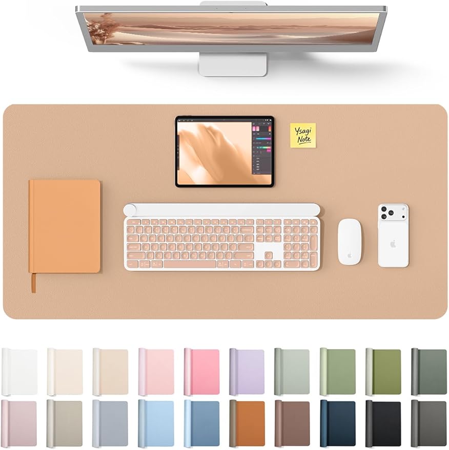 YSAGi Leather Desk Protector, Office Mat, Large Mouse Mat, Non-Slip PU Leather Blotter, Laptop Desk, Waterproof Writing Pad for Office and Home (Latte, 35.4" x 17") by YSAGi