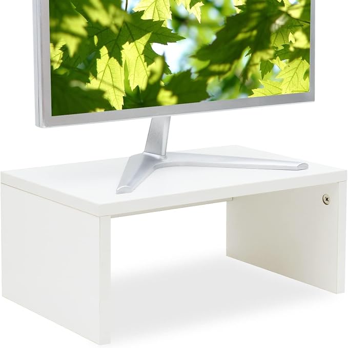 TEAMIX White Monitor Stand - 6.7 inch Tall, Wood Riser, Desk Organization | Laptop/Printer/Computer Stand, Extra Storage Underneath, Minimalist, Modern Design, Smooth White Finish, for Home Office by TEAMIX