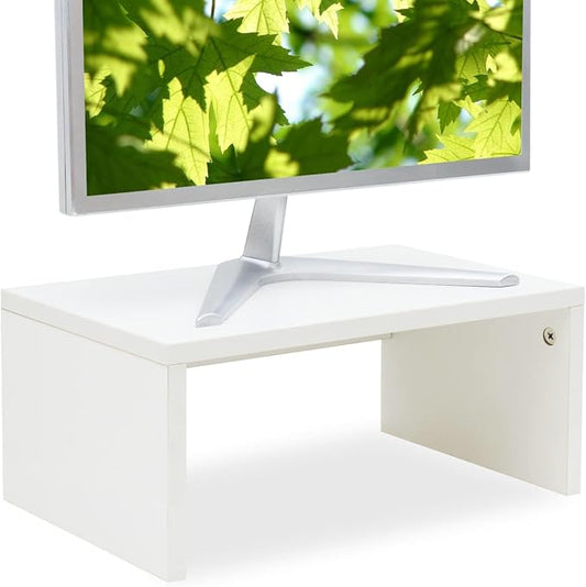 TEAMIX White Monitor Stand - 6.7 inch Tall, Wood Riser, Desk Organization | Laptop/Printer/Computer Stand, Extra Storage Underneath, Minimalist, Modern Design, Smooth White Finish, for Home Office by TEAMIX