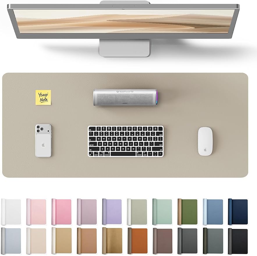 YSAGi Leather Desk Pad Protector, Office Desk Mat, Large Mouse Pad, Non-Slip PU Leather Desk Blotter, Laptop Desk Pad, Waterproof Desk Writing Pad for Office and Home (Olive Beige, 23.6" x 13.8") by YSAGi