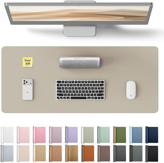 YSAGi Leather Desk Pad Protector, Office Desk Mat, Large Mouse Pad, Non-Slip PU Leather Desk Blotter, Laptop Desk Pad, Waterproof Desk Writing Pad for Office and Home (Olive Beige, 23.6" x 13.8") by YSAGi