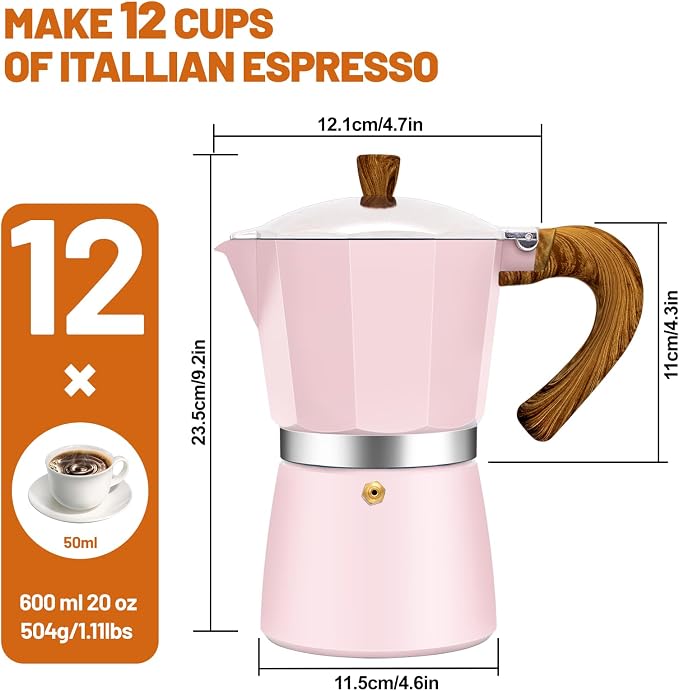 12 Cup Aluminum Espresso Stovetop Moka Pot Express Coffee Maker Percolator Italian Classic Mocha Coffee Machine for Italian and Cuban Cafe Brewing for Home & Camping 600ml 20oz - Image 2