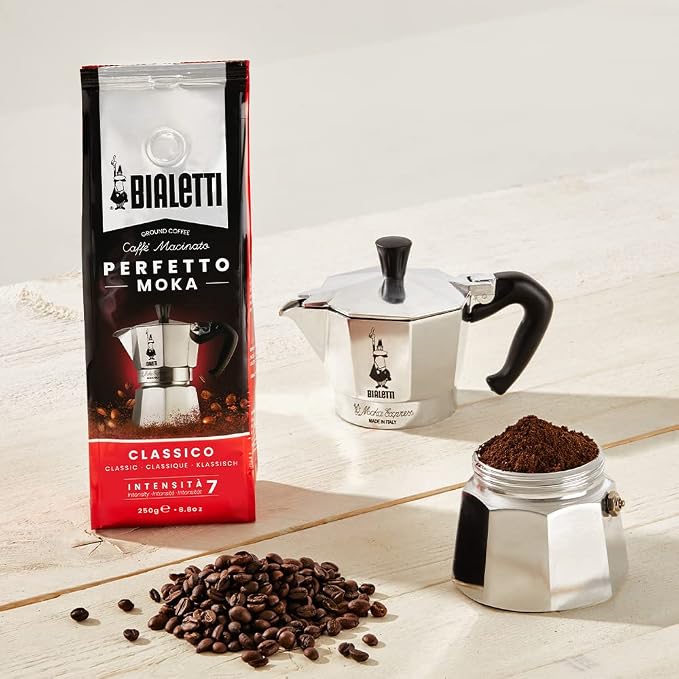 Bialetti 6 Cup Moka Pot and Coffee Ground Bundle 8.8oz Bag with Medium Roast Italian Ground Blend - Stovetop Espresso Maker Morning Brew Barista Style Café Home Brewing Daily Use Kitchen Appliance Set - Image 3