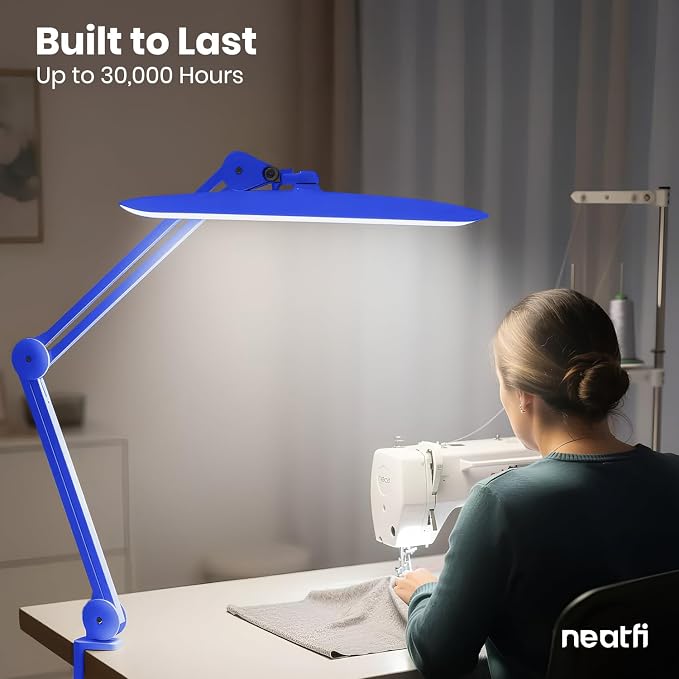 Neatfi XL 2200 Lumens 24W LED Desk Lamp – Shadow-Free Task Lighting | 4-Level Dimming | Home Office & Crafts Use | 20-Inch Wide Head (Sapphire Blue, Non-CCT with Clamp) - Image 9