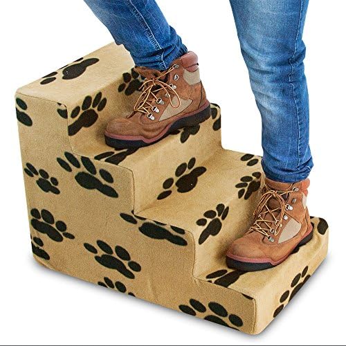 Best Pet Supplies Dog Stairs & Steps - Foam Steps for Small Dogs & Cats, Non-Slip Indoor Balanced Pet Step Support, Dog Ramp, No Assembly, Paw Print on Beige, 4-Step (18-inch Height) - Image 4