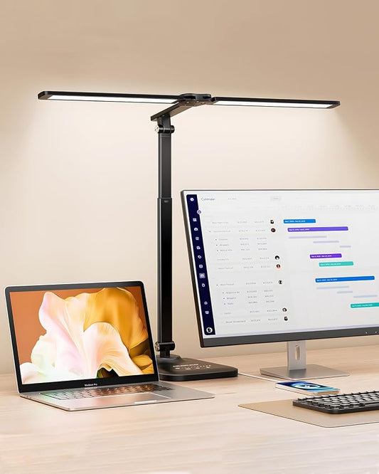 CHARYJOD LED Desk Lamp for Office Home, Height Adjustable Architect Desk Light with USB Adapter, Stepless Dimming Desk Lamp Light for Reading, Study, Workbench by CHARYJOD