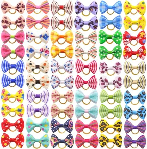 QingHan Puppy Dog Hair Bows: with Rubber Bands Small Pet Grooming Girl Doggy Accessories Gifts 60pcs (30 Pairs) by QingHan