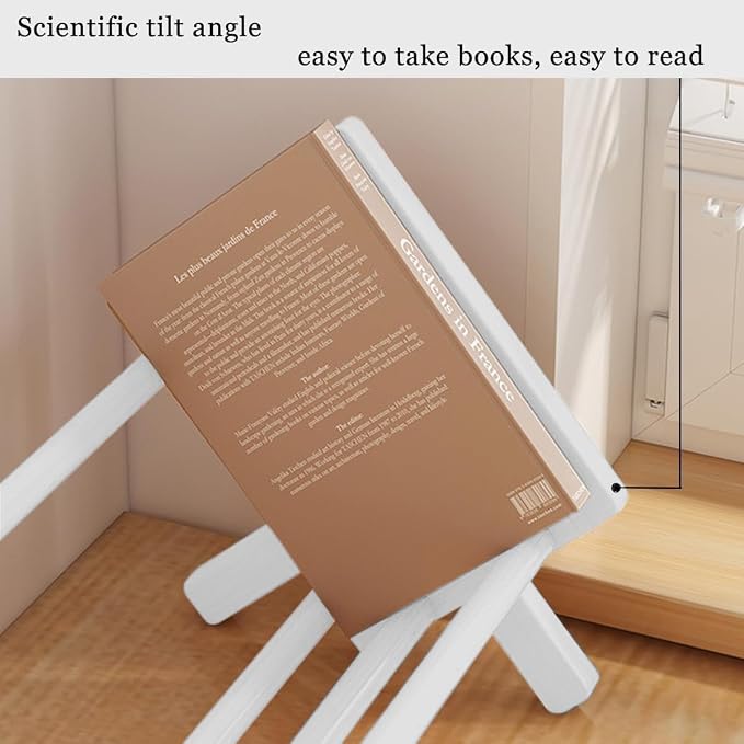 Wood Tilting Bookcase in Living Room/Home/Office, Desktop Book Shelf Organizer Bookshelves Storage Rack for CDs/Magazine/Books Display (White, 19.68"-L) - Image 3