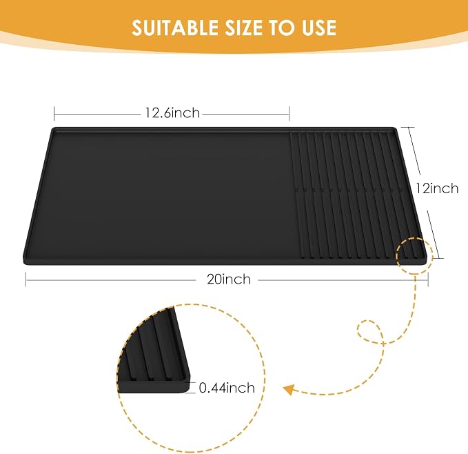 Silicone Coffee Mat with Raised Edges, 20'' X 12'', Bar Mat for Countertops, Accessories Fit Under Coffee Maker Espresso Machine, Dish Drying Mat (BLACK) - Image 3
