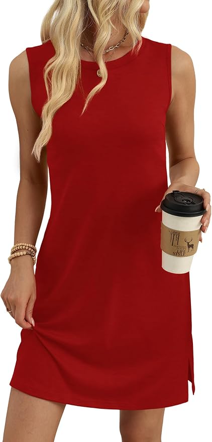 WIHOLL Casual Dresses for Women Crewneck Sleeveless Tank Dress Summer Spring Boho Vacation Clothes - Image 4
